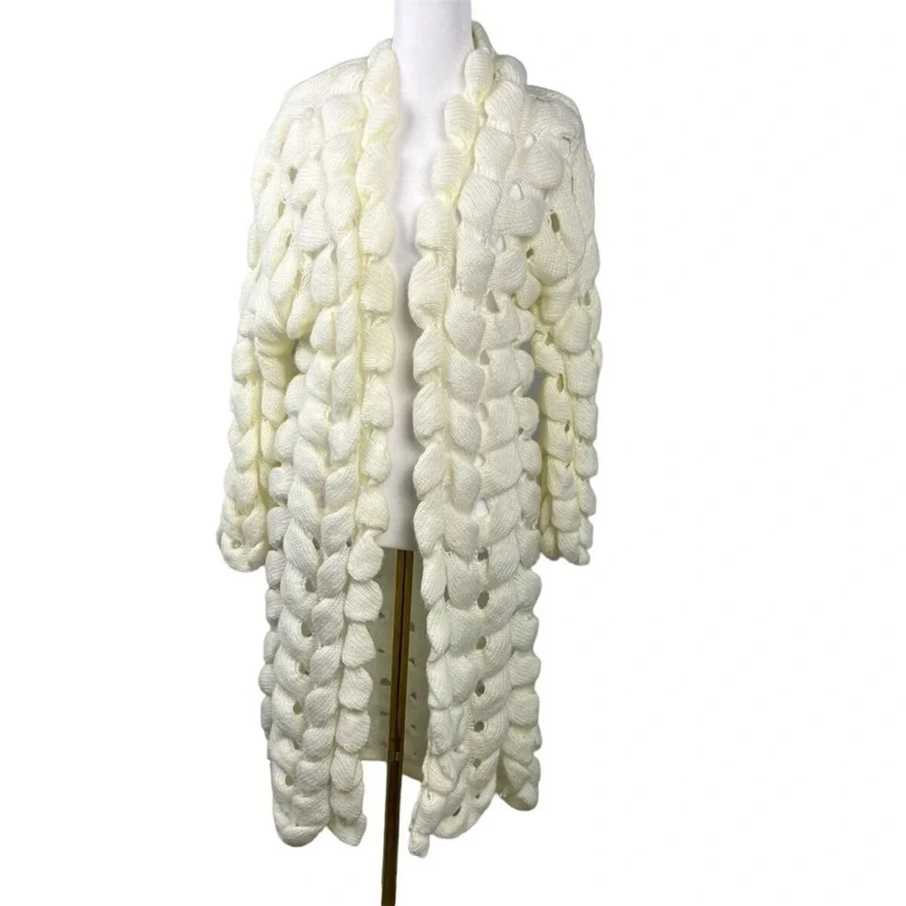 Simply Couture White Lose Chunky Knit Wool Blend Open Cardigan Women’s size3XL - Picture 2 of 5